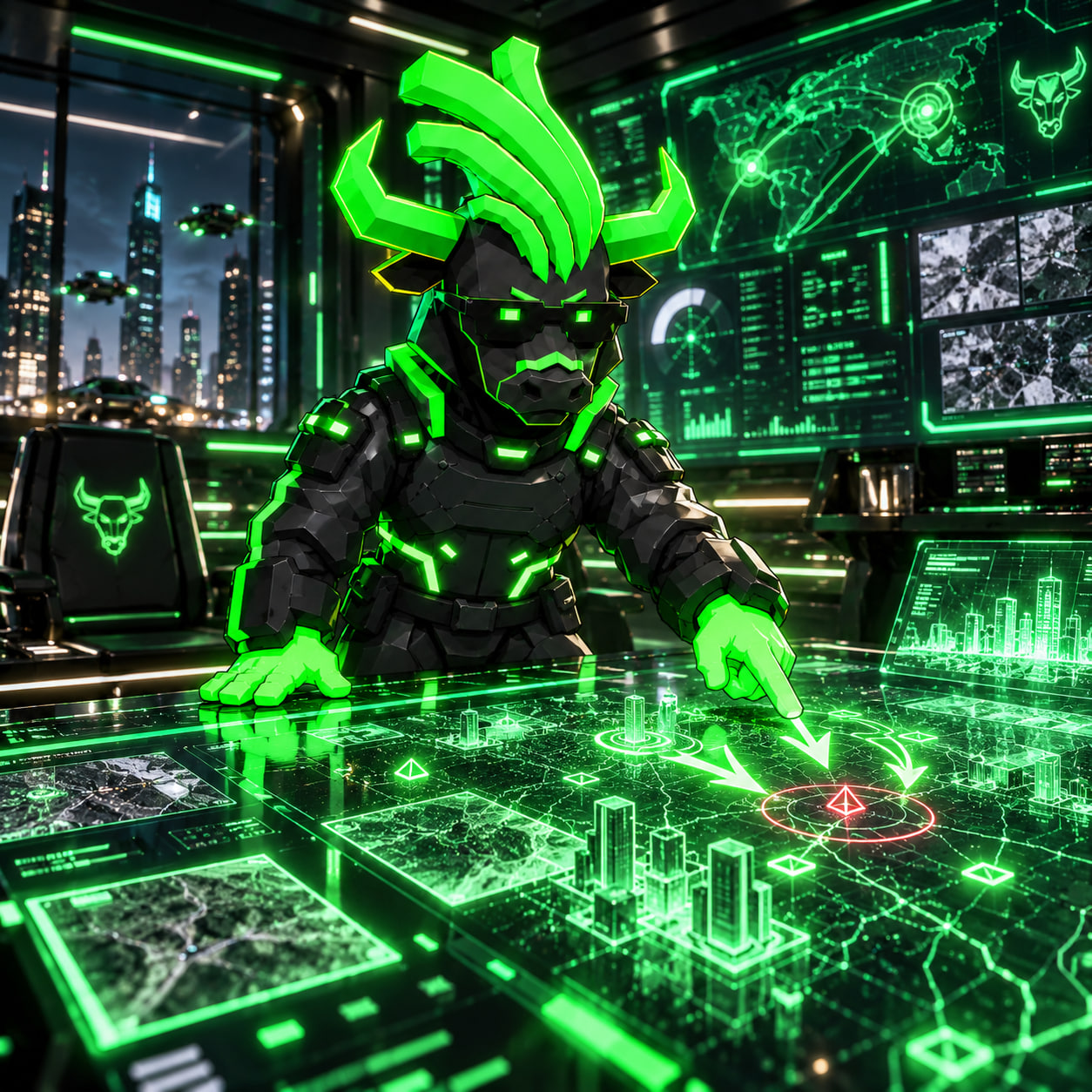 CYBER ANSEM directing operations at a holographic command table